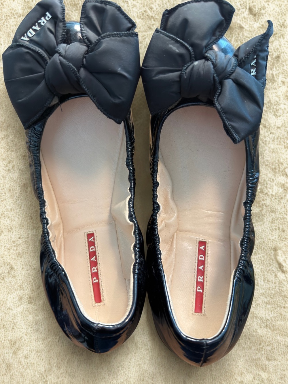 Prada Black Patent Leather Bow Ballet Flats